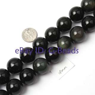 18mm round gemstone black obsidian beads strand 15  