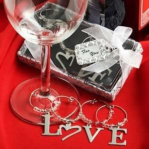  LOVE Wine Charms in Deluxe Gift Box (Set of 4 Charms 