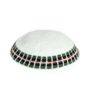 Set of 2, 15 Centimeter White Knitted Kippahs with a Square Pattern
