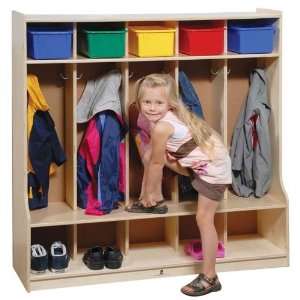  Preschool Five Section Coat Lockers with Seat and Cubbies 
