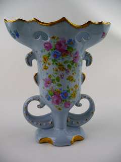   St. Regis Porcelain Gold Edged Blue Pink Yellow Floral Vase/Urn  