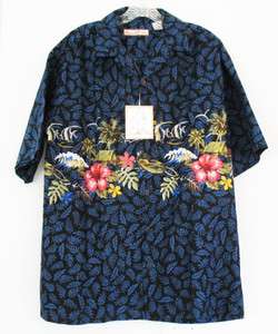 Paradise Blue Mens Hawaiian Aloha Shirt Sz L   NWT  