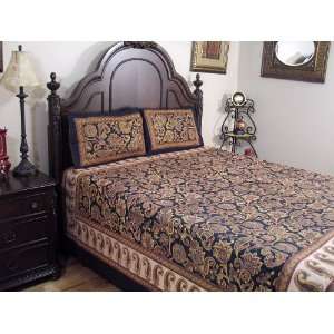  Black Mughal Floral Bedding 3P India Cotton Traditional 