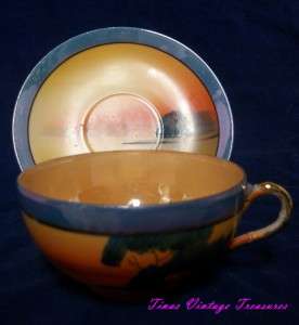 TT Takito Lusterware Cup & Saucer Set Made In Japan Hand Painted Lake 
