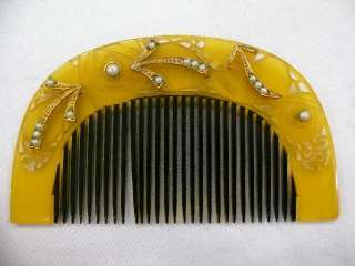 TAISHO Antique Ornamental Comb w/Openwork & Rose V151  
