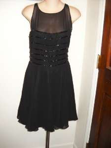 CACHE Black Silk Dress Beaded Peek A Boo Sides 12  
