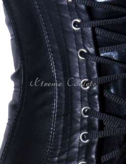 Fashion Black Leather Corset Steel Boned Tight Lacing Waist Cincher 