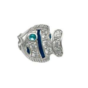 151261 Fish Bead in Sterling Silver with Clear Blue Swarovski Zirconia 