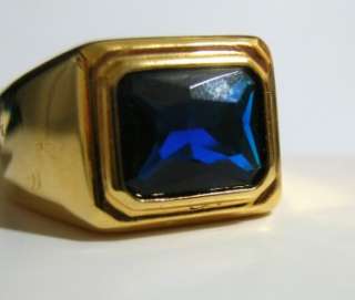 Deep Blue Sapphire CZ in Gold ep Mens Ring Sz 10  