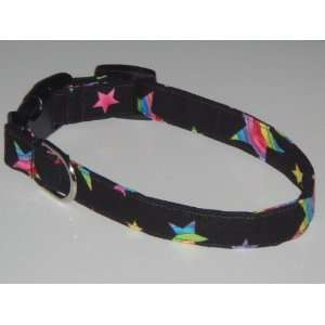  Black Multicolor Rainbow Bright Stars Dog Collar Medium 1 