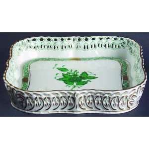  Chinese Bouquet Green (Av) Square Openwork Gallery Tray, Fine China 