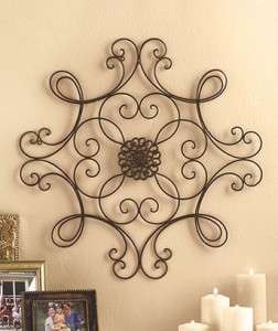 NEW~ 24 1/2 Black Square Scrolled Metal Iron Wall Medallion Art 