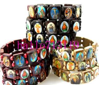 6pcs Saints Jesus Religious Natural Wood bracelets WHOLESALE jewelry 