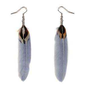 REAL FEATHER EARRING PAIR GREY Silver Single Bird Dangle NEW 
