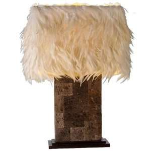 Delightful Feather Table Lamp BULU, Handcut Lava Stone Base, White 