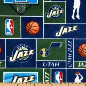 60 Wide NBA Fleece Utah Jazz Blocks Navy/Green Fabric By 