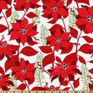  44 Wide Sparkle All The Way Poinsettia White Fabric By 