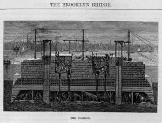BROOKLYN BRIDGE 1883 CONSTRUCTION ROEBLING CAISSON VIEW  