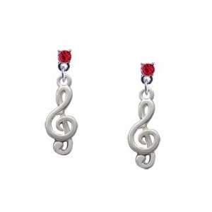  Silver Clef NoteRed Swarovski Post Charm Earrings [Jewelry 