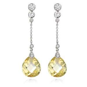  Pear Shaped Canary CZ Checkerboard Drop Earring CHELINE 