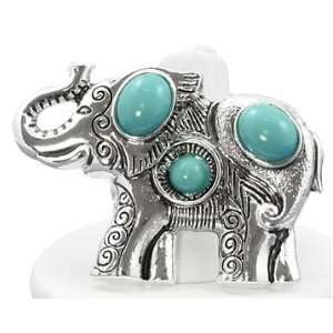   Elephant Ring with Turquoise Resin Jewels   Adjustable Stretch Band