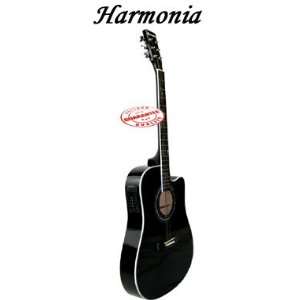  Harmonia Thinbody Acoustic Electric Guitar Black W 0195CE 