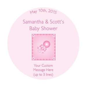 Style 10271 Pink Rattle Baby Shower Label Circle/Round   various sizes 
