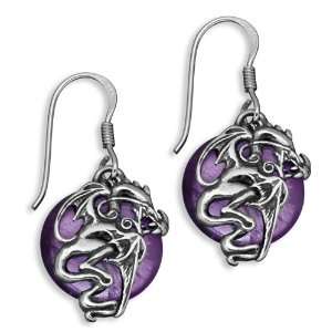 Warrior Dragon Earrings in Amethyst and Sterling Silver