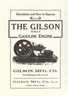 Gilson Style E Gasoline Engine Air Cooled 4 Cycle Manual  