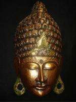 Golden Buddha Mask Bali Hand Carved Wood Balinese wall ART sculpture 