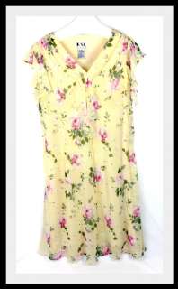 KSL Karin Stevens Yellow Rose Print Chiffon Dress Plus Size 18W Easter 