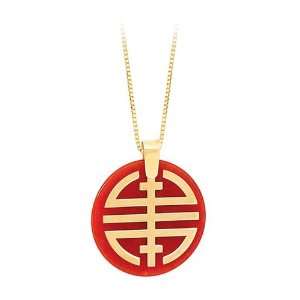   14K Yellow Gold Red Jade Circle Pendant with Chain Katarina Jewelry