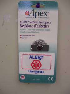 Medical Alert Necklace 24 with Wallet Card DIABETES  
