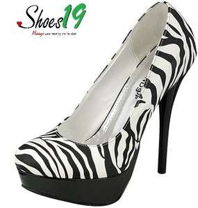 Platform Stiletto Round High Heel Pump Shoes Zebra 6  