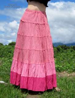Stepped Thai Boho Gypsy Full Skirt w Thulian Pink Tones  