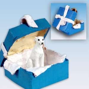  Whippet Blue Gift Box Dog Ornament   White
