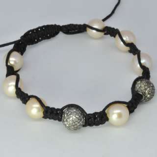 Real Pearl Diamond Beads Bracelet 92.5 Sterling Silver  