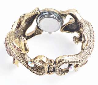 New Brown Rhinestone Crystal Crocodile Bracelet Bracelet Watch gold 