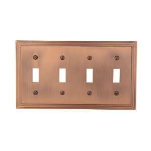 Amerelle 84T4AC Steps Cast Metal Four Toggle Wallplate, Antique Copper