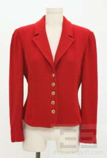 St. John Collection Red Knit Gold & Black Monogram Button Jacket Size 