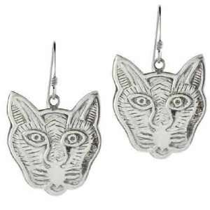  Sterling Silver Large Cat Kitty Face Earrings Jewelry
