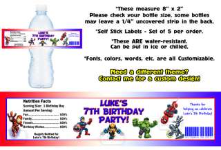 Super Hero Squad ~ Printed Water Bottle Labels ~ Birthday Party Favors 