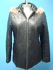 Coyote Fur Hood Black Leather Women Coat Jacket