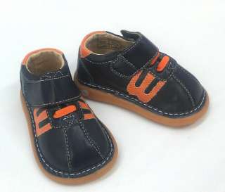 Boys Squeaky Shoes NAVY w/ Orange 4 5 6 7 8 leather  