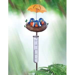   Group Bird Nest Rain Gauge Staked Metal and Plastic 