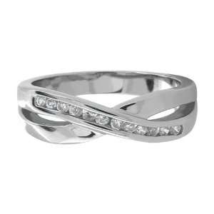 Womens Stainless Steel Ring with Crossing Lines and a Row 