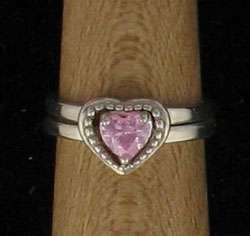 Sterling Silver Pink Ice Heart Jacket Ring sz 5, New  