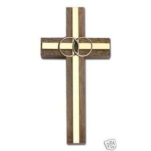  4  Marriage Wall Cross Walnut Antiqued Gold inlay