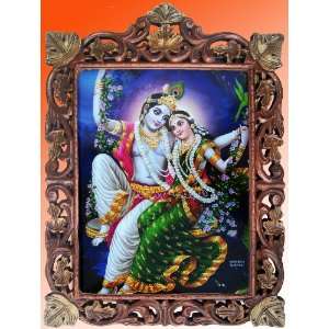  Radha Krishna Enjoying in Jhula Pic in Wood Frame