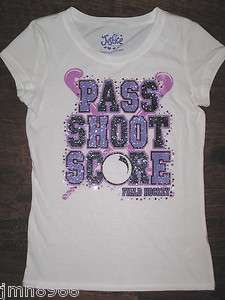   Justice Girls Pass Shoot Score Field Hockey Bling Graphic Tee Top NEW